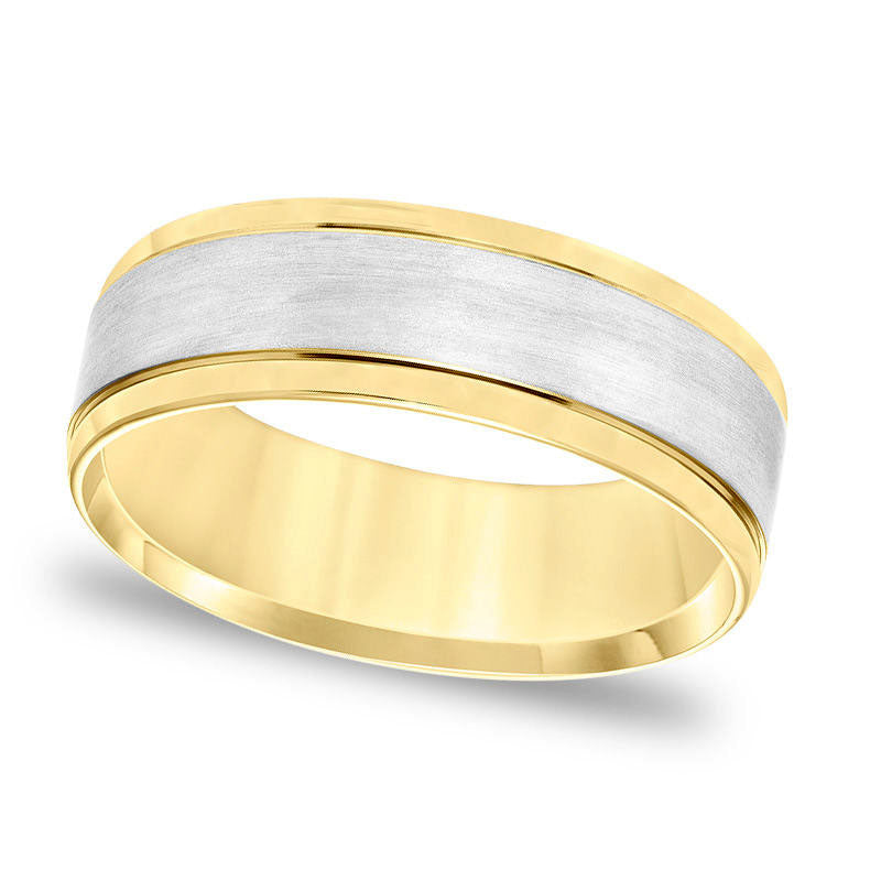 Image of ID 1 Men's 70mm Comfort-Fit Brushed Center Wedding Band in Solid 14K Two-Tone Gold