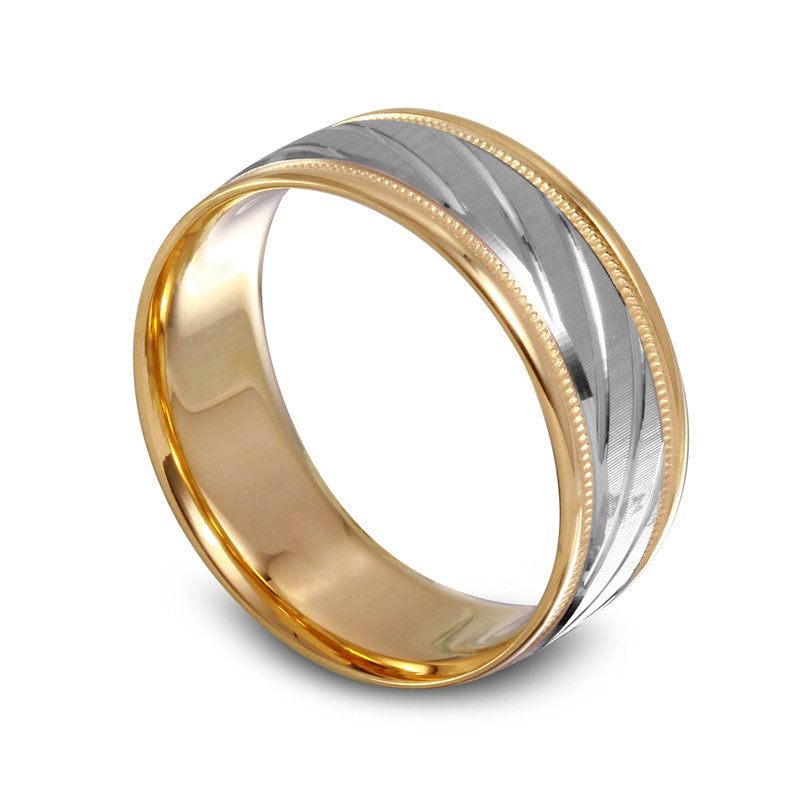 Image of ID 1 Men's 70mm Slanted Wedding Band in Solid 10K Two-Tone Gold