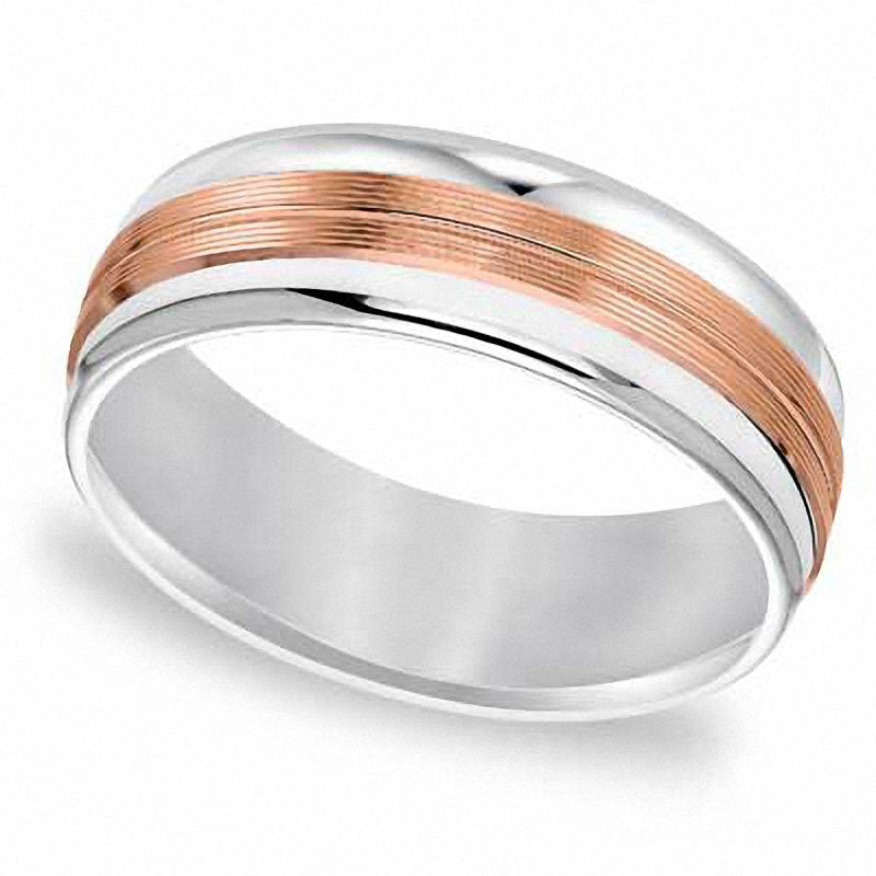 Image of ID 1 Men's 70mm Stripe Wedding Band in Solid 14K Two-Tone Gold