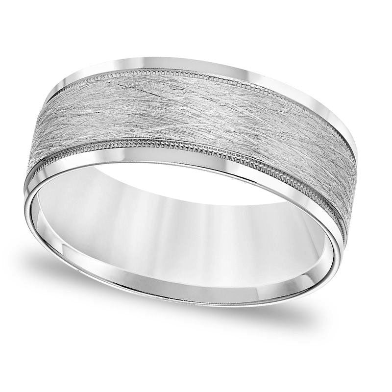 Image of ID 1 Men's 80mm Comfort-Fit Brushed Center Milgrain Wedding Band in Solid 14K White Gold