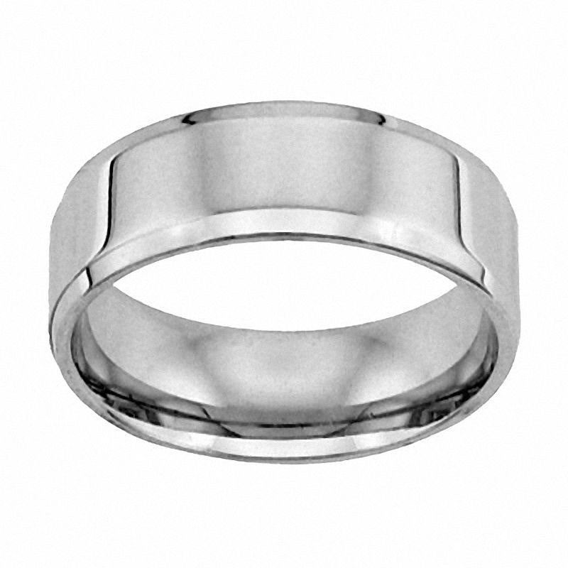 Image of ID 1 Men's 80mm Comfort Fit Flat Wedding Band in Solid 14K White Gold