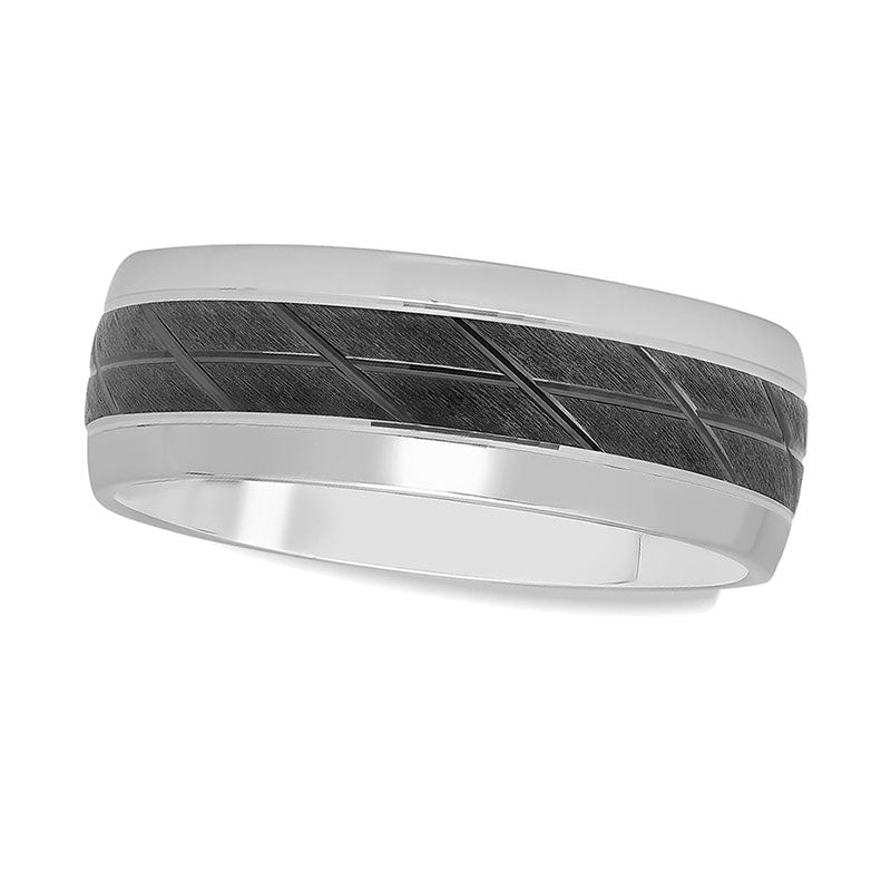 Image of ID 1 Men's 80mm Natural Diamond-Cut Slant Groove Center Wedding Band in Sterling Silver and Black Rhodium