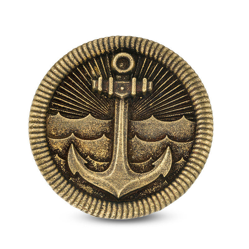 Image of ID 1 Men's Anchor and Waves Antique-Finished Signet Ring in Sterling Silver and Bronze