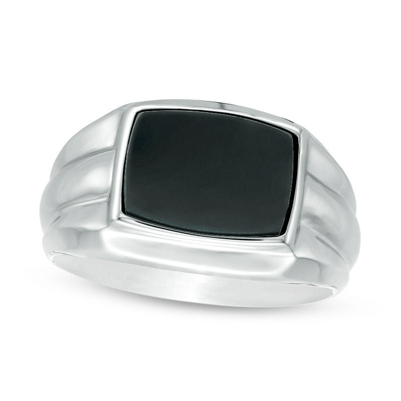 Image of ID 1 Men's Barrel-Shaped Onyx Ring in Sterling Silver