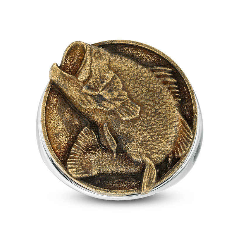 Image of ID 1 Men's Bass Antique-Finished Signet Ring in Sterling Silver and Bronze
