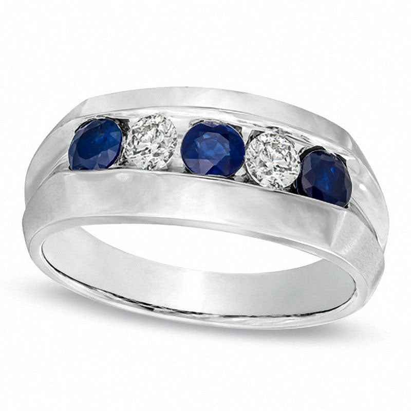 Image of ID 1 Men's Blue Sapphire and 033 CT TW Natural Diamond Ring in Solid 10K White Gold