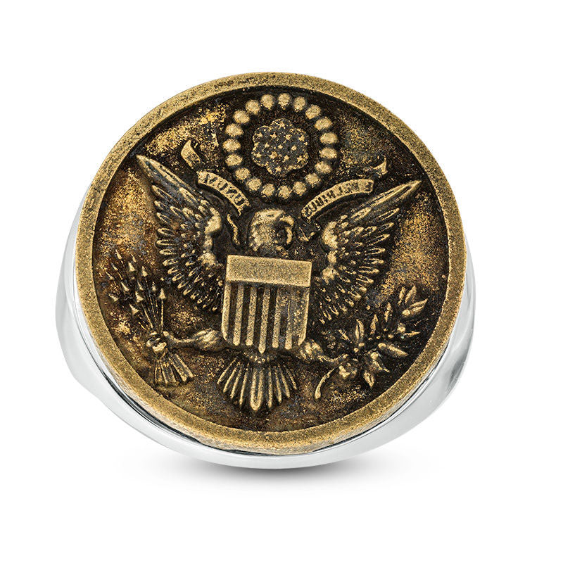 Image of ID 1 Men's Great Seal of the United States Antique-Finished Signet Ring in Sterling Silver and Bronze