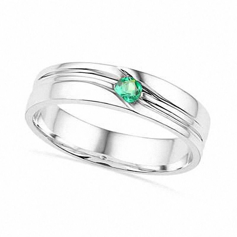 Image of ID 1 Men's Lab-Created Emerald Ring in Sterling Silver