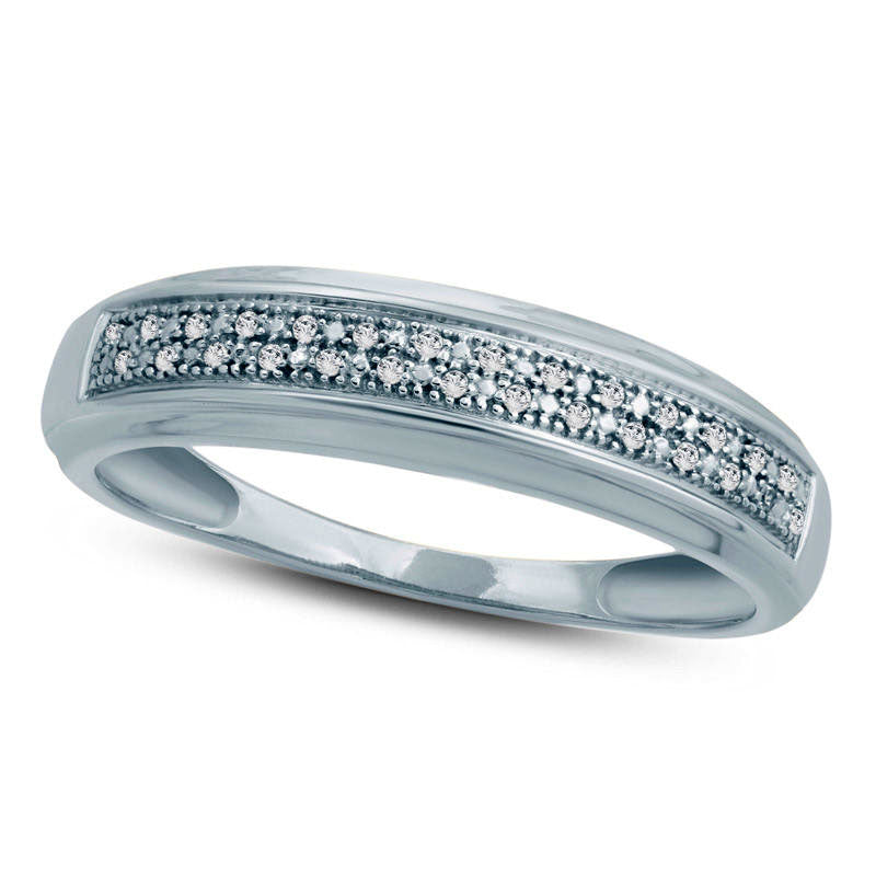 Image of ID 1 Men's Natural Diamond Accent Double Row Wedding Band in Solid 10K White Gold