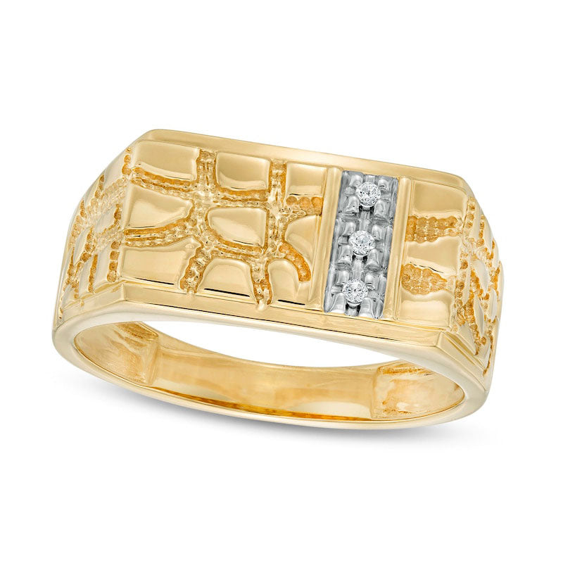 Image of ID 1 Men's Natural Diamond Accent Rectangle-Top Nugget Ring in Solid 10K Yellow Gold