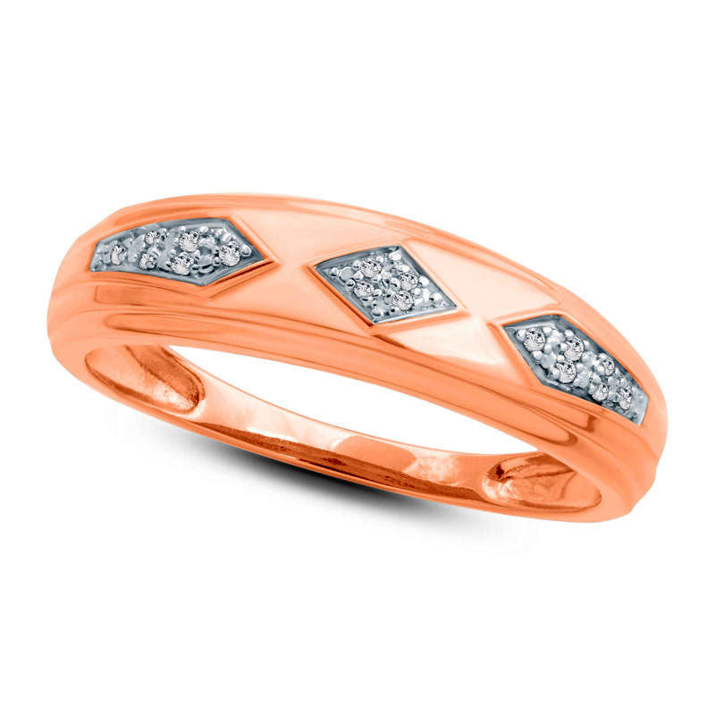Image of ID 1 Men's Natural Diamond Accent Retro Geometric Wedding Band in Solid 10K Rose Gold