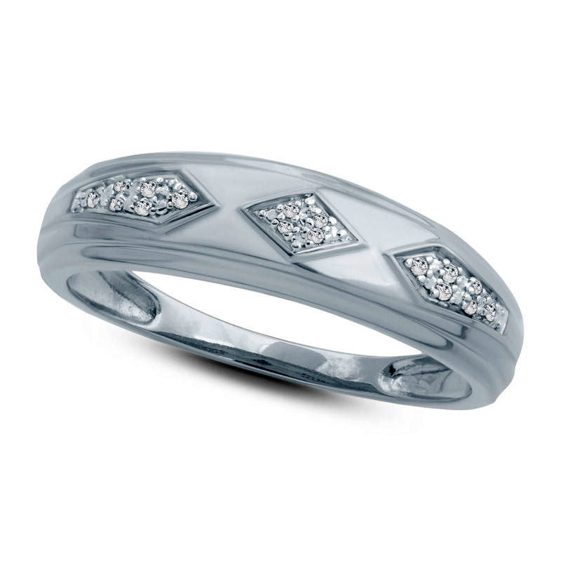 Image of ID 1 Men's Natural Diamond Accent Retro Geometric Wedding Band in Solid 10K White Gold