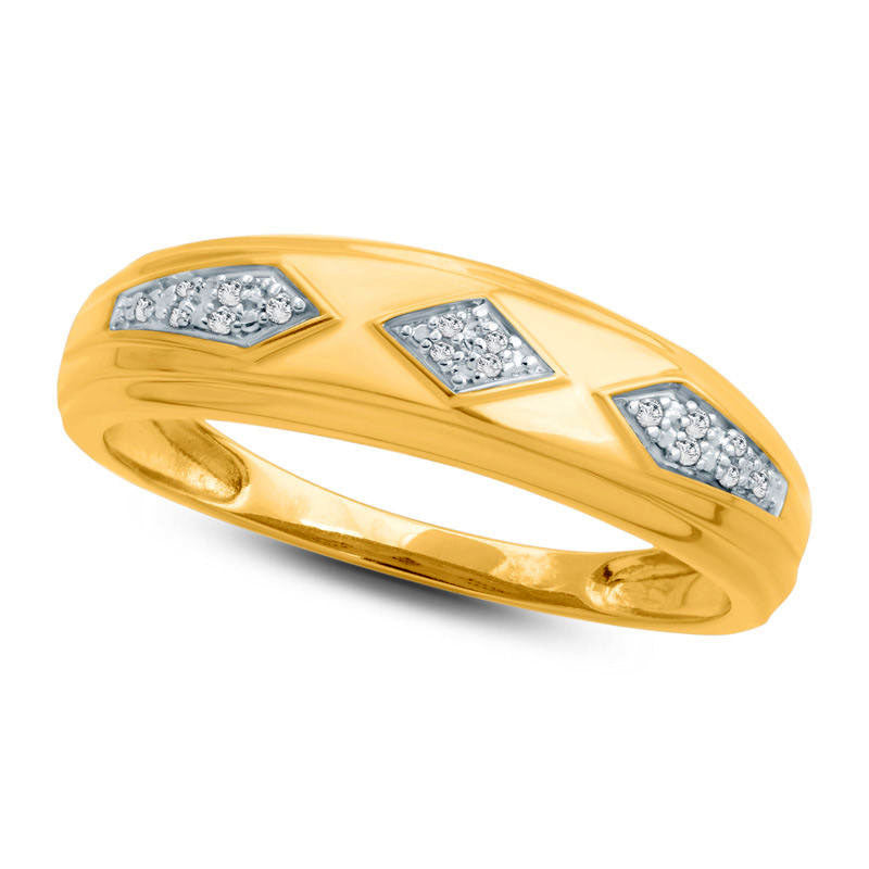Image of ID 1 Men's Natural Diamond Accent Retro Geometric Wedding Band in Solid 10K Yellow Gold