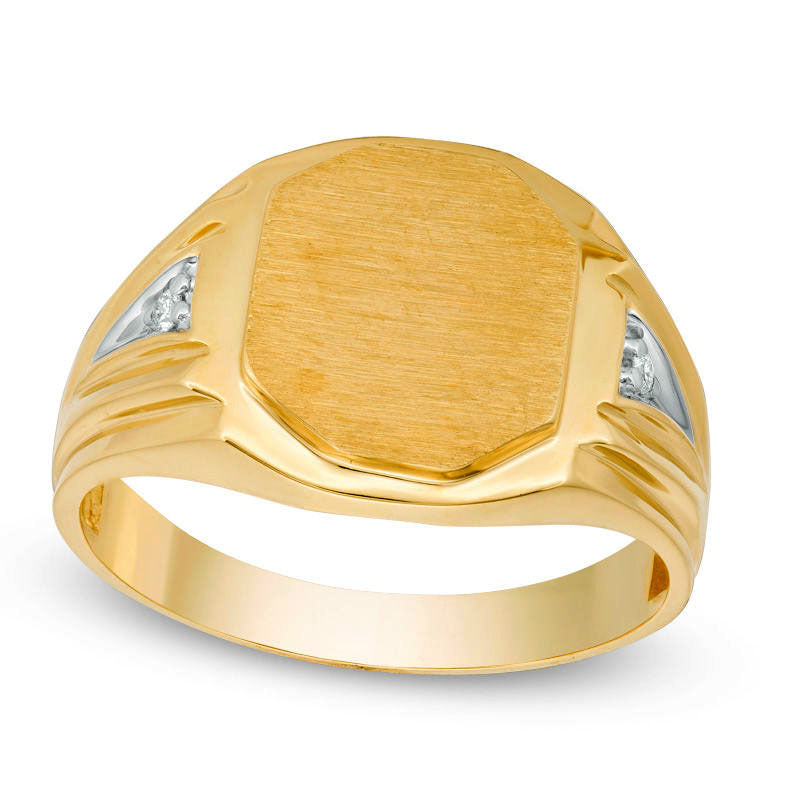 Image of ID 1 Men's Natural Diamond Accent Signet Ring in Solid 10K Yellow Gold