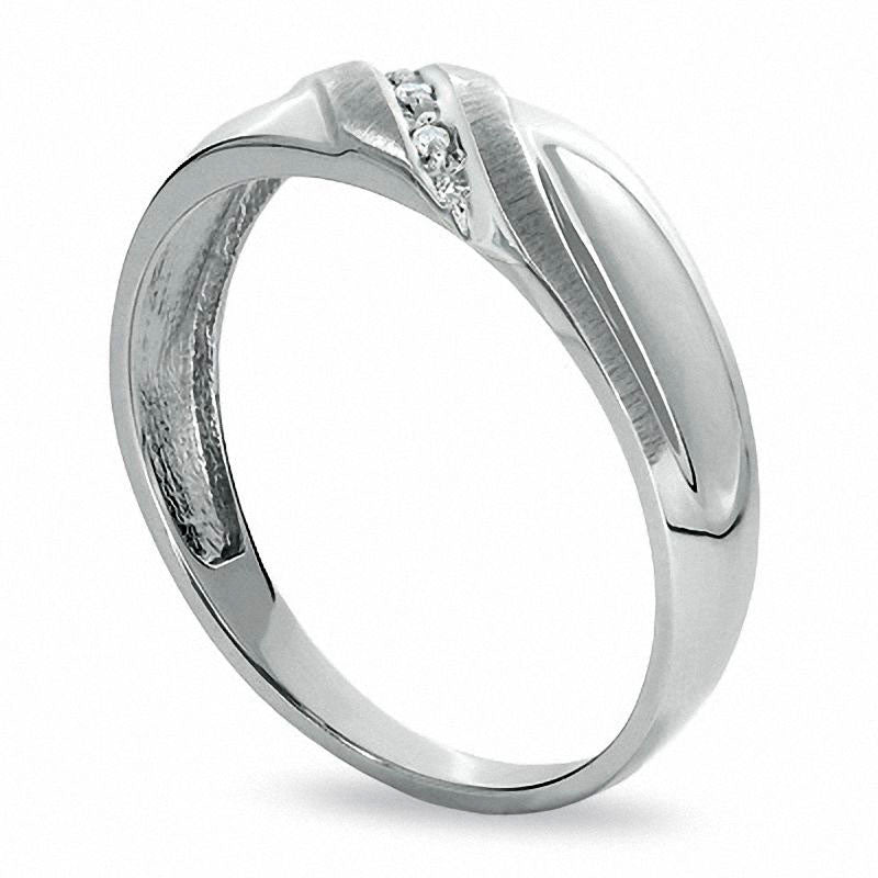 Image of ID 1 Men's Natural Diamond Accent Slant Wedding Band in Solid 10K White Gold