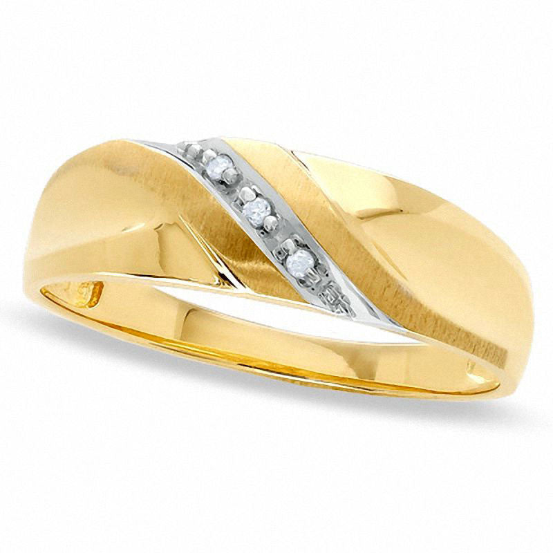Image of ID 1 Men's Natural Diamond Accent Slant Wedding Band in Solid 10K Yellow Gold