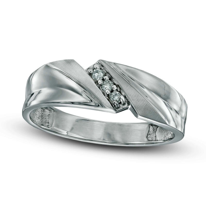 Image of ID 1 Men's Natural Diamond Accent Three Stone Slant Wedding Band in Solid 10K White Gold