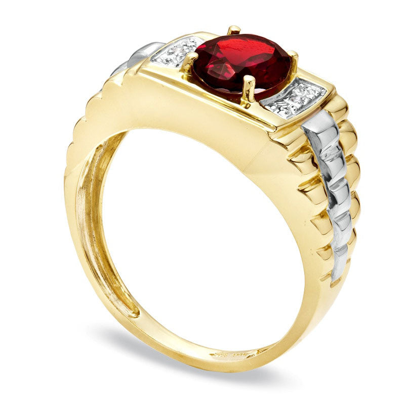 Image of ID 1 Men's Oval Garnet and Natural Diamond Accent Ring in Solid 10K Yellow Gold