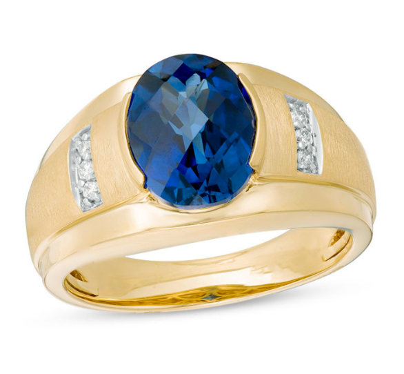 Image of ID 1 Men's Oval Lab-Created Blue Sapphire & Diamond Collar Ring 10K Gold