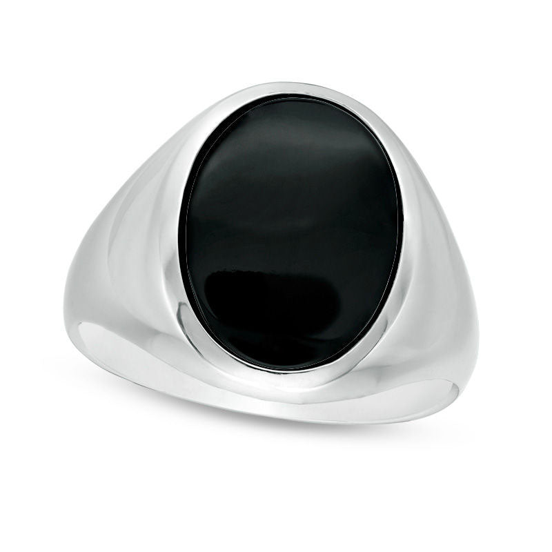 Image of ID 1 Men's Oval Onyx Signet Ring in Sterling Silver