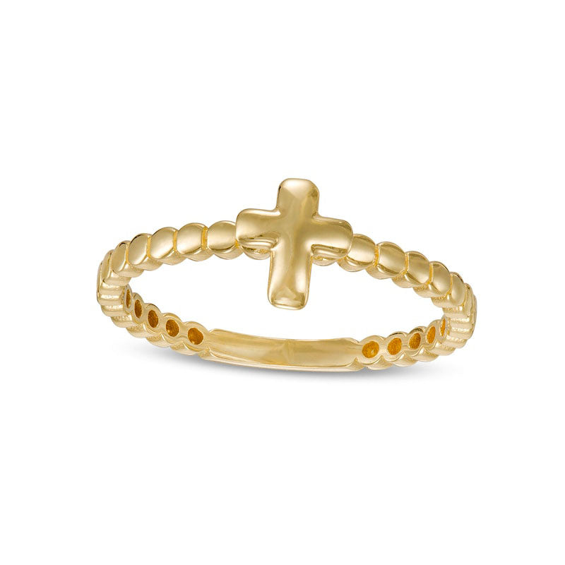 Image of ID 1 Mini Puff Cross Bead Shank Stackable Band in Solid 10K Yellow Gold