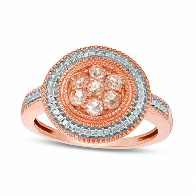 Image of ID 1 Morganite Cluster and Natural Diamond Accent Antique Vintage-Style Beaded Frame Ring in Solid 10K Rose Gold
