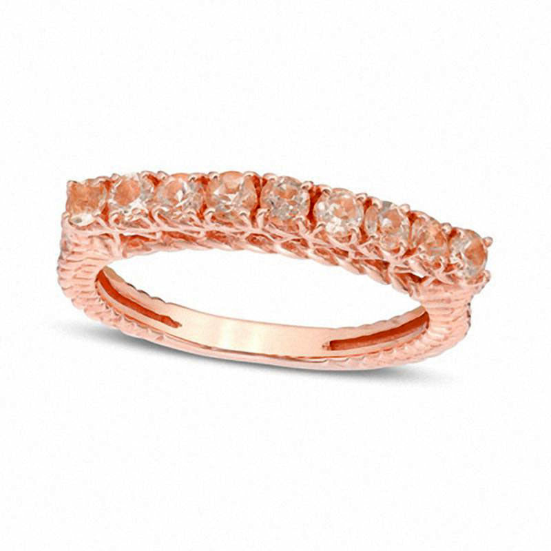Image of ID 1 Morganite Nine Stone Rope-Texture Ring in Solid 10K Rose Gold