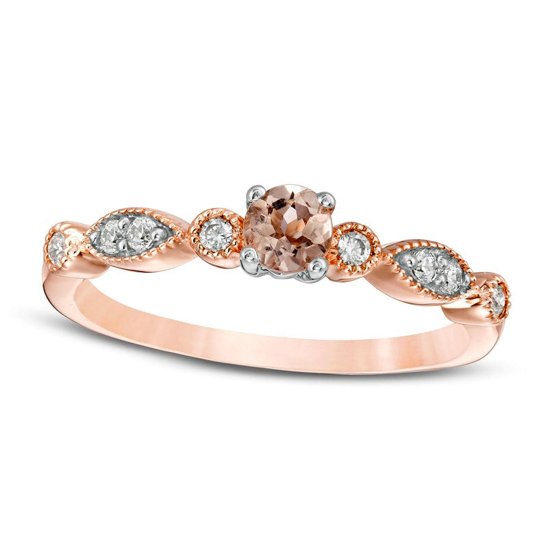 Image of ID 1 Morganite and 013 CT TW Natural Diamond Antique Vintage-Style Art Deco Ring in Solid 10K Rose Gold