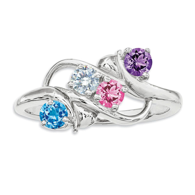 Image of ID 1 Mother's Simulated Birthstone Ring in Sterling Silver (4 Stones)