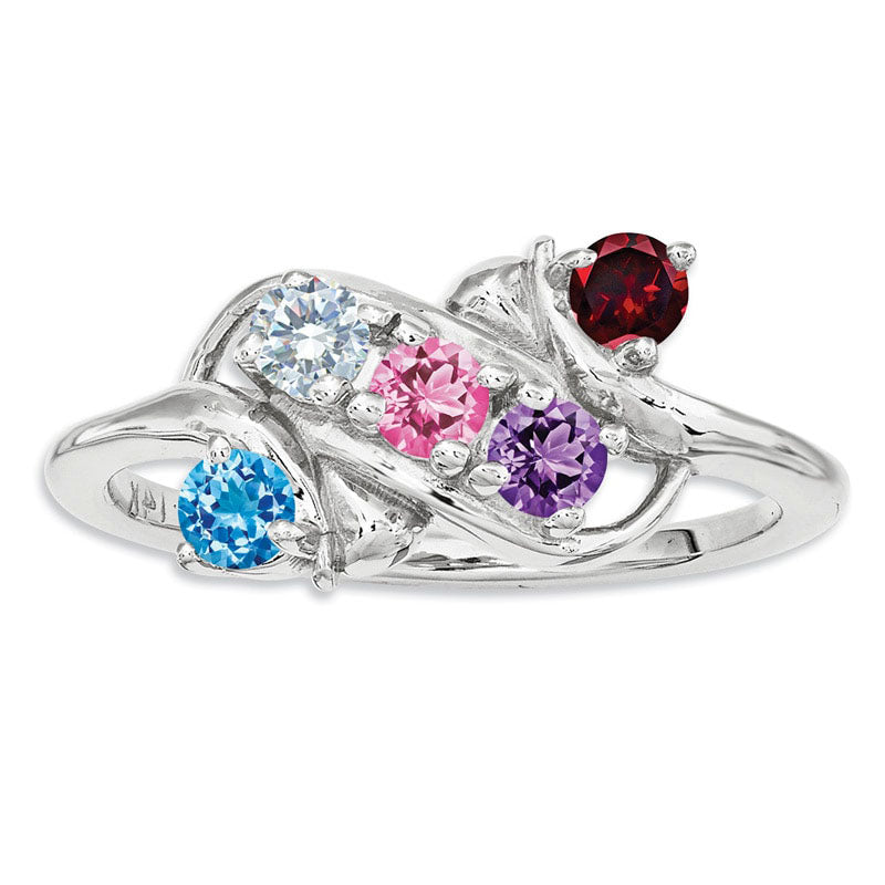 Image of ID 1 Mother's Simulated Birthstone Ring in Sterling Silver (5 Stones)