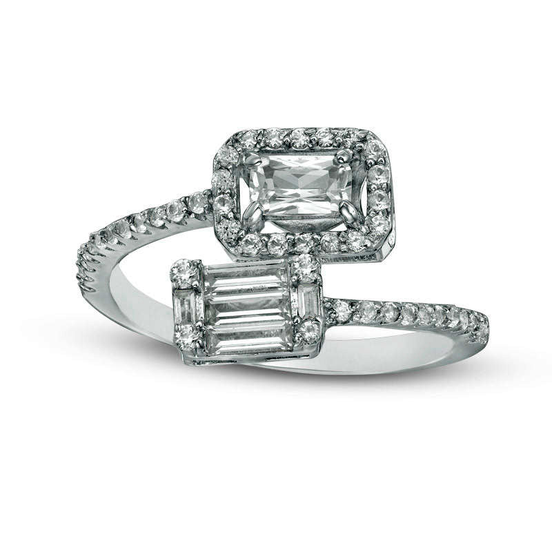 Image of ID 1 Multi-Shaped Lab-Created White Sapphire Bypass Wrap Ring in Sterling Silver