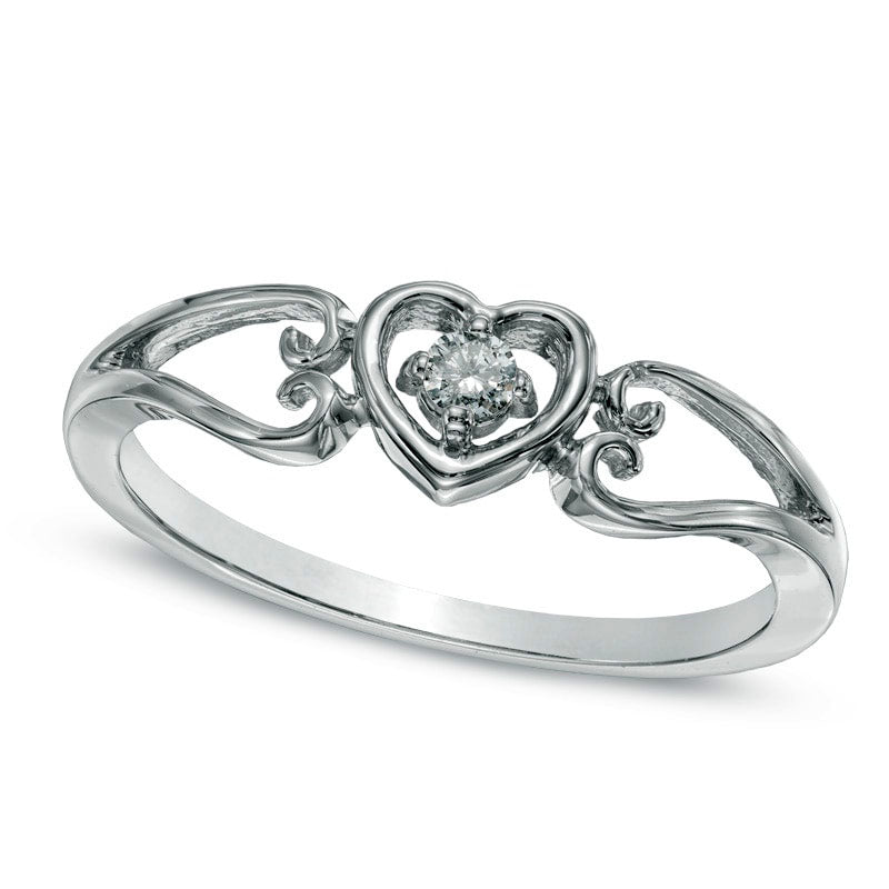 Image of ID 1 Natural Clarity Enhanced Diamond Accent Solitaire Heart Promise Ring in Solid 10K White Gold