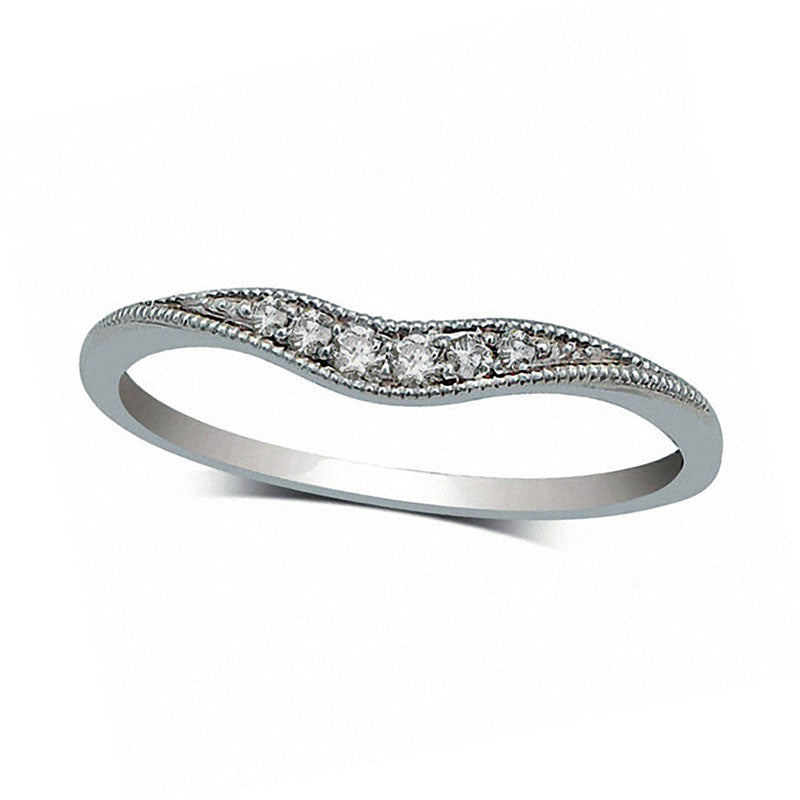 Image of ID 1 Natural Diamond Accent Antique Vintage-Style Contour Band in Solid 14K White Gold