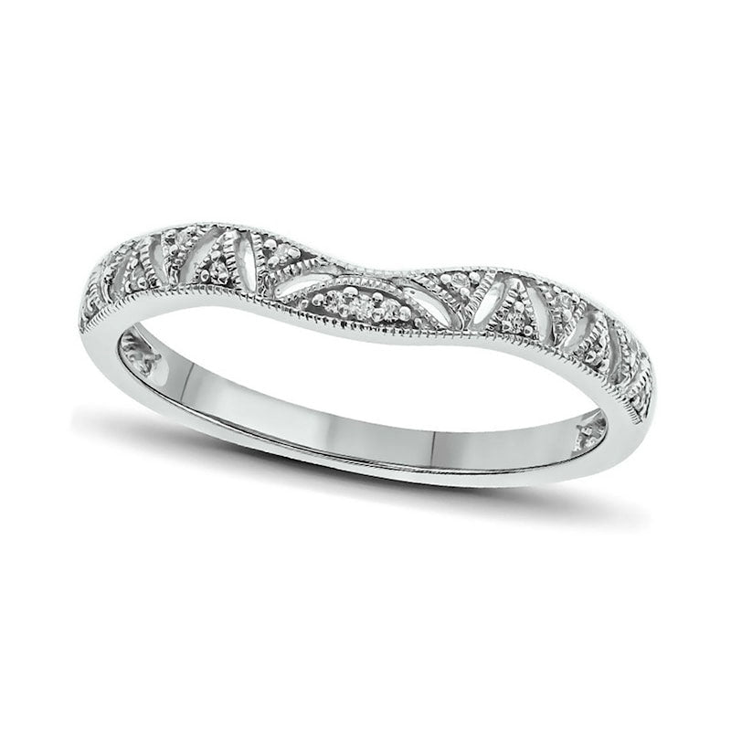 Image of ID 1 Natural Diamond Accent Antique Vintage-Style Contour Wedding Band in Sterling Silver