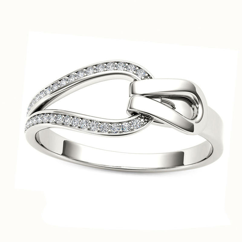 Image of ID 1 Natural Diamond Accent Buckle Ring in Solid 10K White Gold