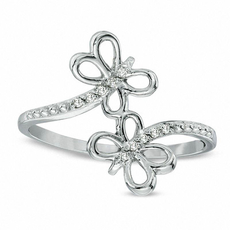 Image of ID 1 Natural Diamond Accent Butterflies Bypass Ring in Solid 10K White Gold