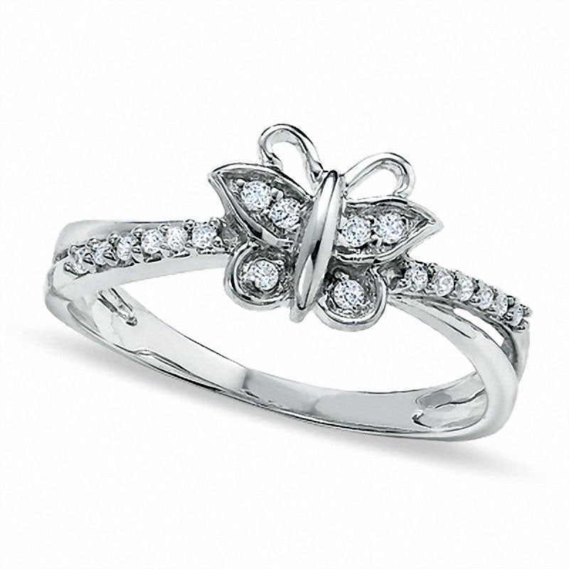 Image of ID 1 Natural Diamond Accent Butterfly Fashion Ring in Solid 10K White Gold