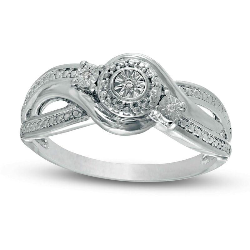 Image of ID 1 Natural Diamond Accent Bypass Beaded Split Shank Promise Ring in Sterling Silver