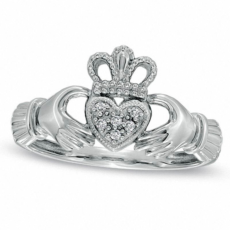 Image of ID 1 Natural Diamond Accent Claddagh Ring in Solid 10K White Gold