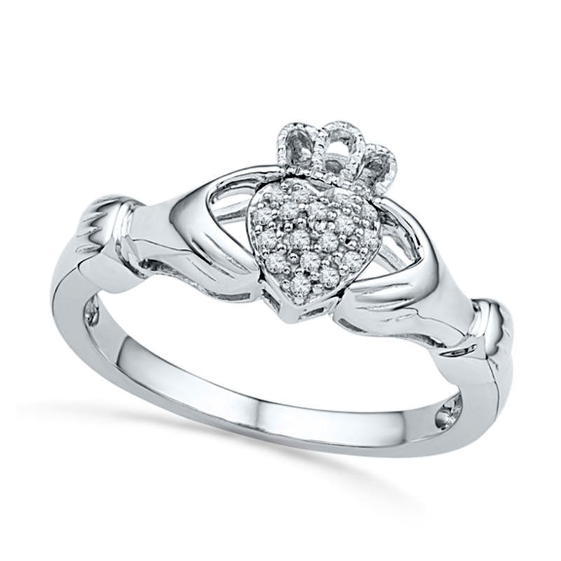 Image of ID 1 Natural Diamond Accent Claddagh Ring in Sterling Silver