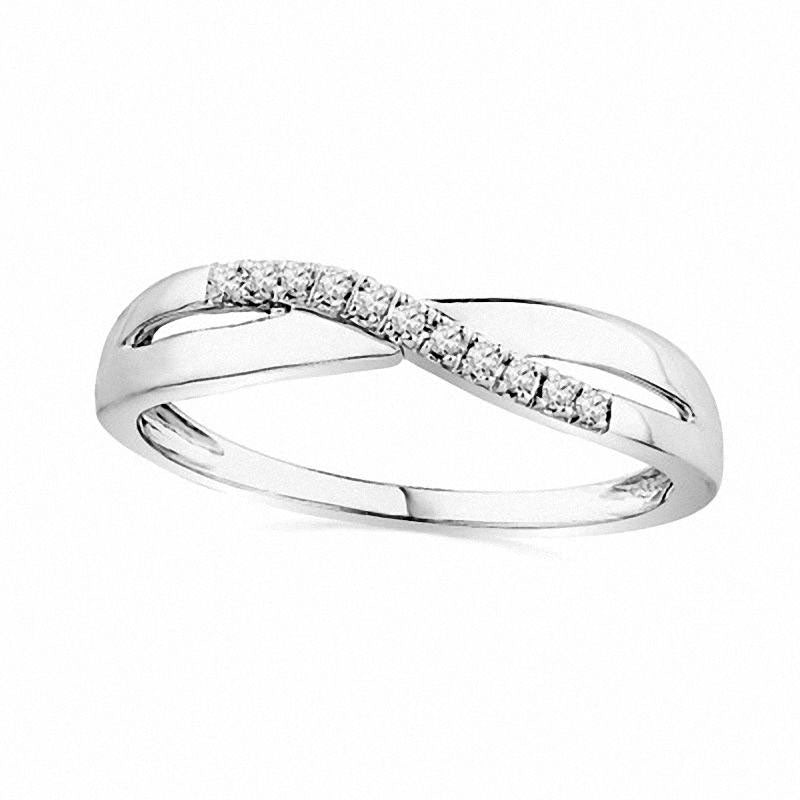 Image of ID 1 Natural Diamond Accent Criss-Cross Wave Band in Solid 10K White Gold