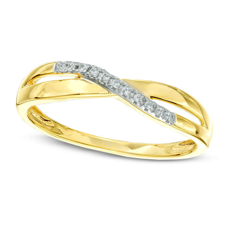 Image of ID 1 Natural Diamond Accent Criss-Cross Wave Band in Solid 10K Yellow Gold