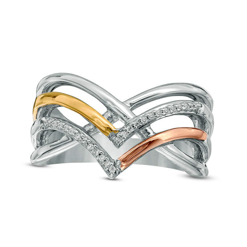 Image of ID 1 Natural Diamond Accent Crossover Chevron Ring in Sterling Silver and Solid 10K Two-Tone Gold