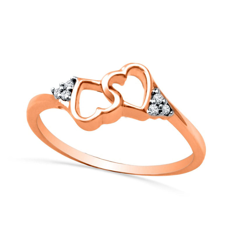 Image of ID 1 Natural Diamond Accent Double Heart Promise Ring in Solid 10K Rose Gold