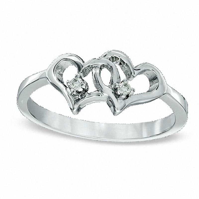Image of ID 1 Natural Diamond Accent Double Heart Ring in Solid 10K White Gold