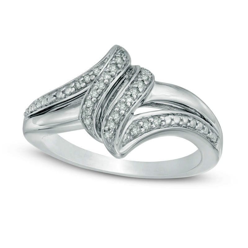 Image of ID 1 Natural Diamond Accent Double Row Bypass Ring in Sterling Silver - Size 7