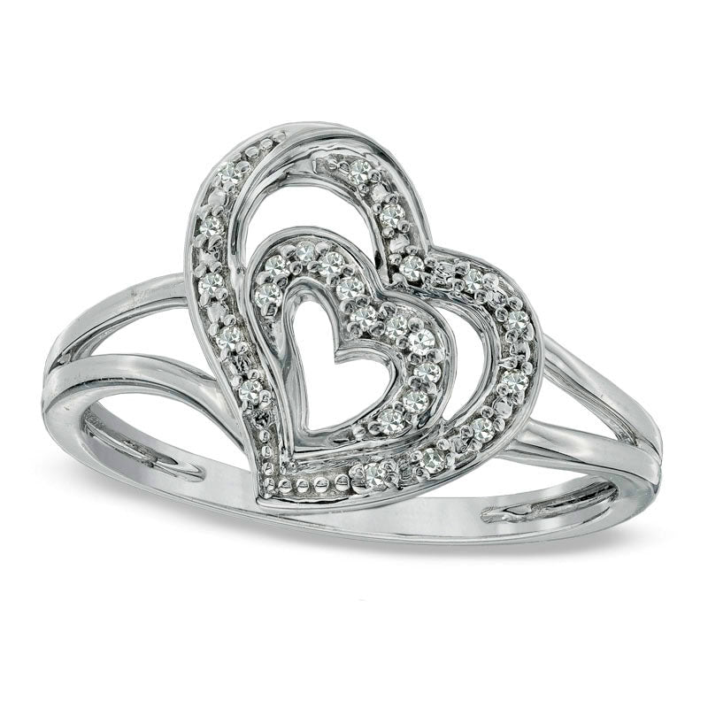 Image of ID 1 Natural Diamond Accent Double Tilted Heart Ring in Sterling Silver