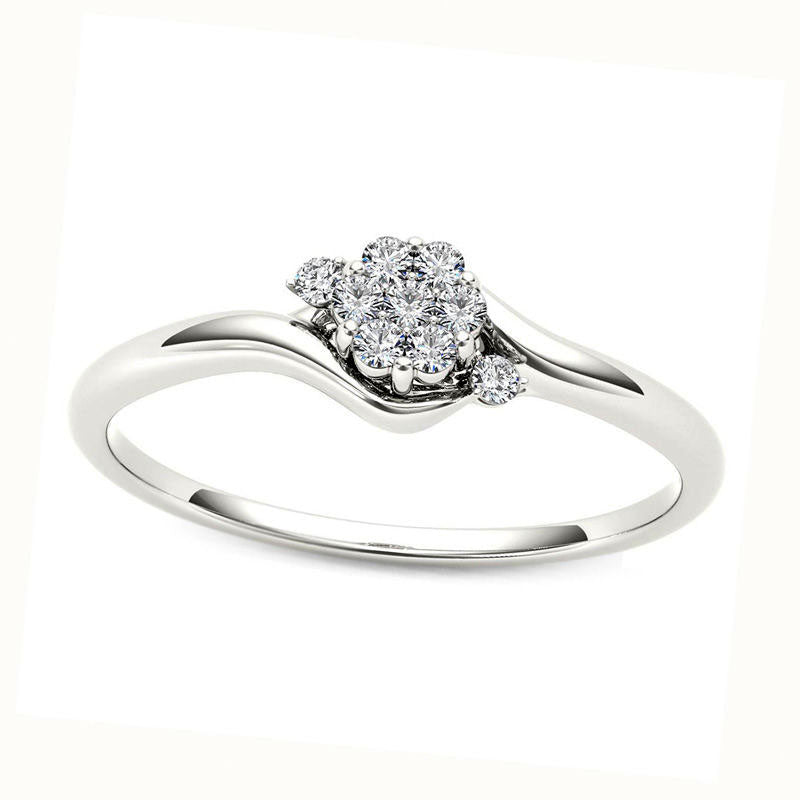 Image of ID 1 Natural Diamond Accent Flower Bypass Promise Ring in Solid 10K White Gold