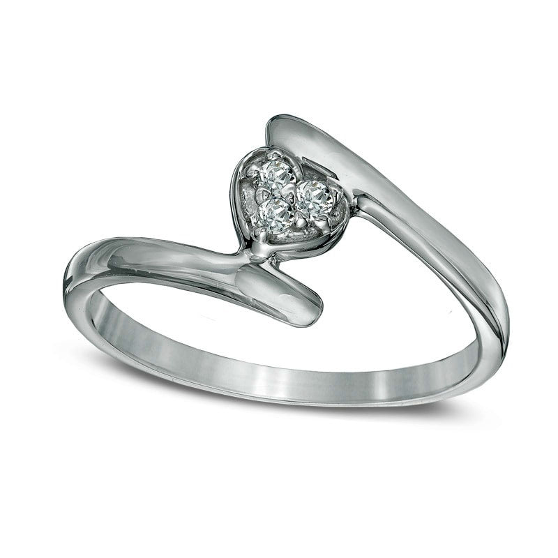 Image of ID 1 Natural Diamond Accent Heart Bypass Midi Ring in Sterling Silver