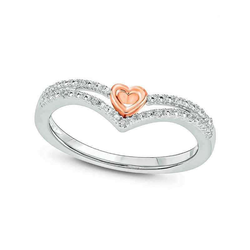 Image of ID 1 Natural Diamond Accent Heart Chevron Ring in Sterling Silver and Solid 10K Rose Gold